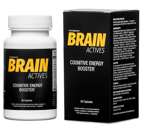 Brain Actives cognitive energy booster bottle and box (official product image)